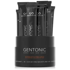 Menfinity Gentonic Advanced Daily Nutritional Supplement for Men with 76 Essential Nutrients, 12 Amino Acids, 56 Superfood Extracts & Collagen Peptides – Supports Energy, Hair, Skin, and Overall Health – 30 Sachets Healthcare Edible
