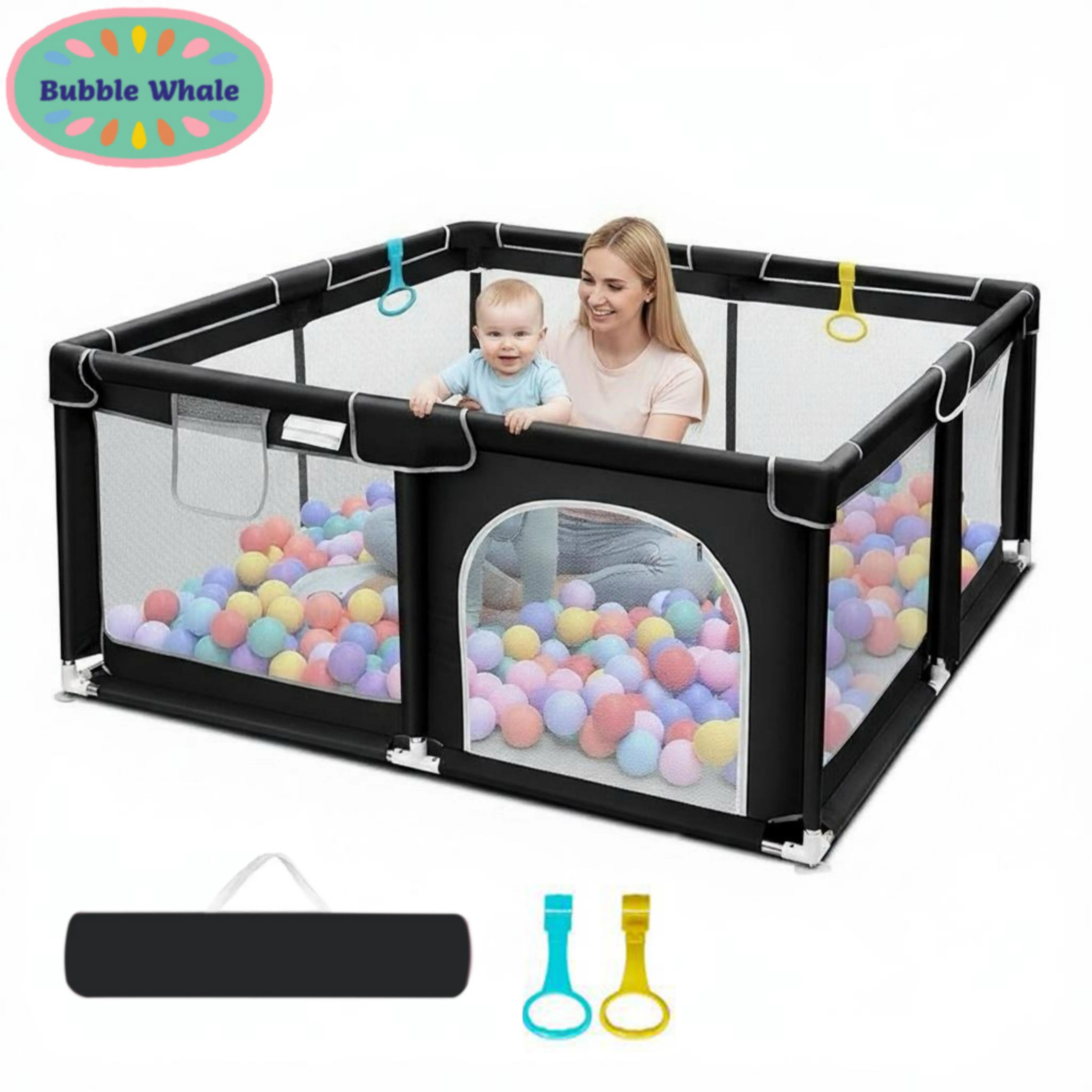 Sturdy Plastic-ABS-Stainless Steel Baby Playpen - Portable Oxford Cloth Safety Fence with Walking Pull Ring, Storage Bag, Breathable Mesh, Indoor Activity Center for Toddlers, Folding, 0 - 3 Years, Portable Foldable