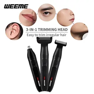 Weeme Men's Trimmer Shaver, Waterproof Electric Razor for Body Hair Removal, Dry & Wet Use, Pain-Free Comfort, Includes Nose & Eyebrow Trim Heads, Waterproof Rechargeable Shaver