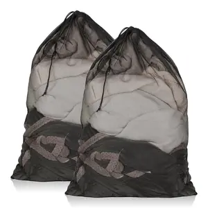 2 Pack Mesh Laundry Bags, 23 x 35 Inches Heavy Duty Mesh Laundry Bag, Large Laundry Drawstring Bag for College, Dorm, Travel, Family and Apartment Dwellers, Black