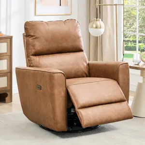 Garvee Power Recliner Chair Swivel Rockery Glider PU Leather Upholstered Glider Recliner Nursery Chair with USB Port and Lumbar Support for Living Room,Home Theater and Nursery (Power, Grey)