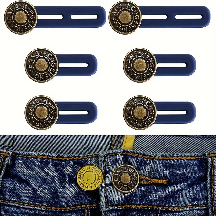 6pcs Instant Button Extenders for Jeans and Pants - Adjustable Waist Extender with Metal and Silicone - Easy to Use, No Sewing Required, Perfect for Women and Men, Comfortable, Durable and Convenient Accessories