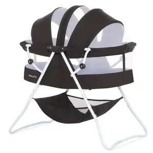 Bassinet, Award Winner Lightweight Travel Baby Bassinet, Foldable Bedside Sleeper, Adjustable Double Canopy, Spacious Design, Soft Fabric, Storage Basket – Black