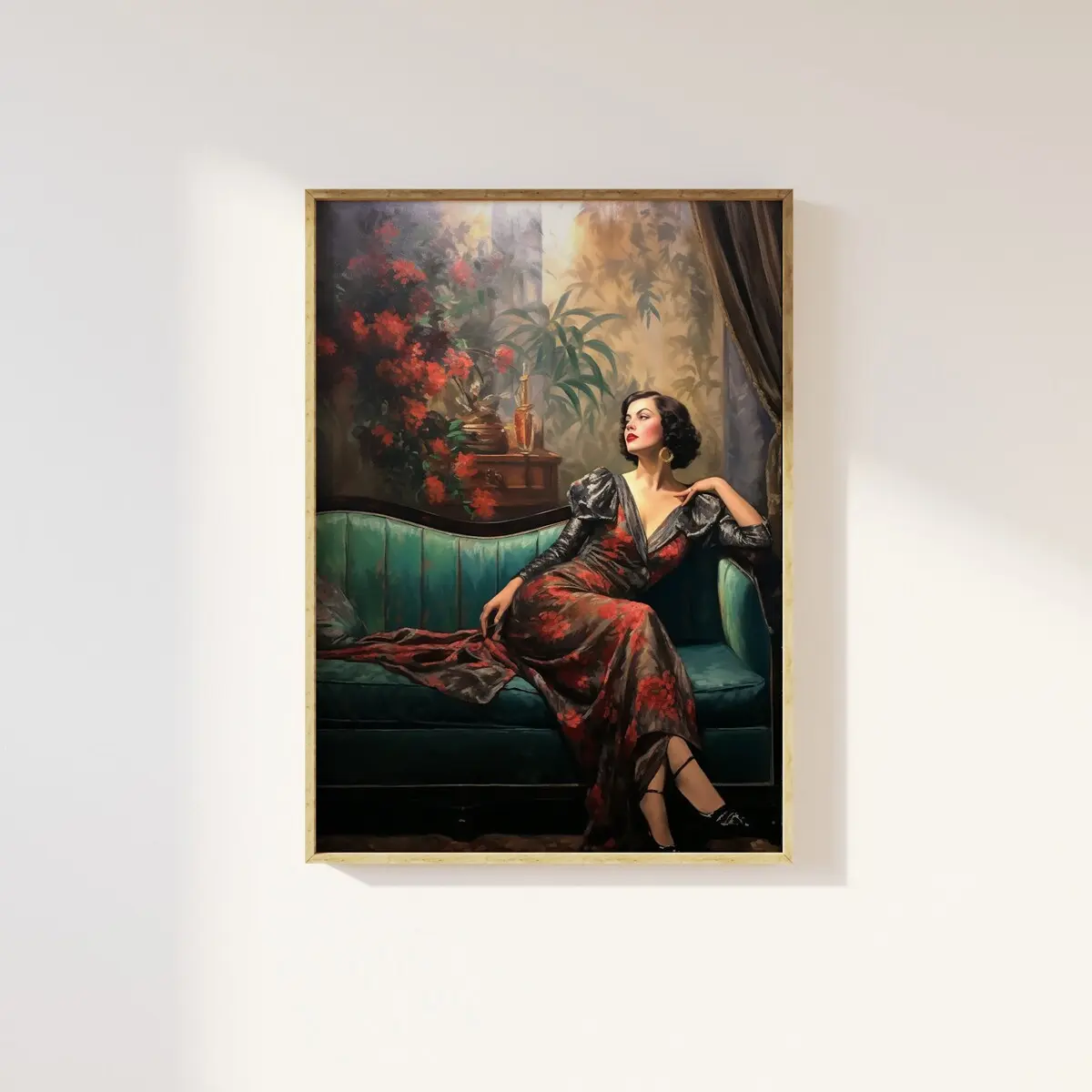 Hollywood 1930s Vintage Female Art, 1930s Glamourous Female on Sofa Vintage Style Art Print, 1930s Fashion, Art Deco Jazz Elegance Luxury, Room Decor