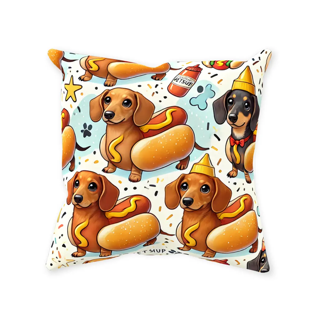 Dachshund Hotdog Throw Pillows