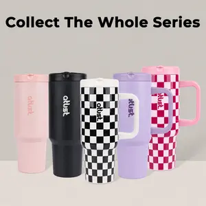 100% Leakproof 40 oz Tumbler with Handle | Built-In Flip Straw | Easy-to-Twist Lid | Insulated Stainless Steel Cup White&Black Check White&Black Check Water Bottles