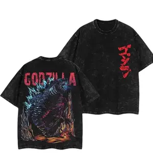 Men's Classic Godzilla Blue Neutron Kaiju Robot Mecha Retro Monsterverse Unisex Vintage Washed Double-Printed Heavyweight Cotton Oversized Tee Apparel, Short-Sleeve Top for Gym Workouts & Daily Wear, Father's Day Gift