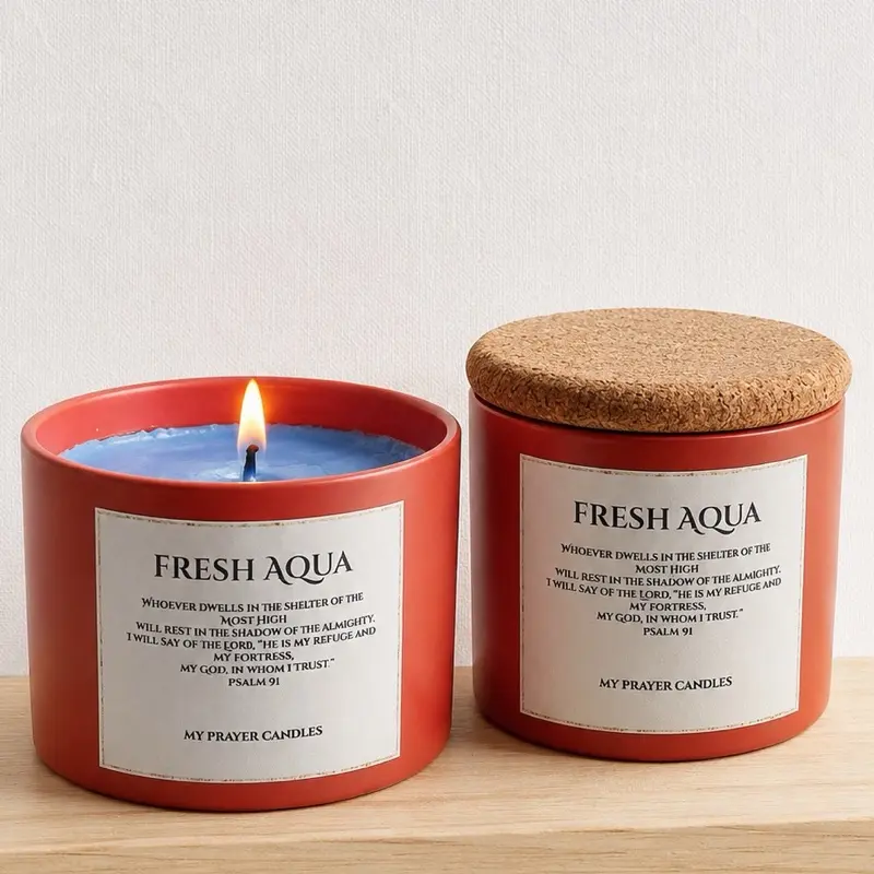 Fresh Aqua Scented candle -With Scripture:Psalm 91