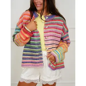 Restock! Rainbow Stripe Long Sleeve Button Down Cardigan