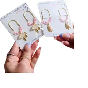 Pink Beaded Bookmark Charm Clips | Gold Page Marker Bundle (2-Pack)