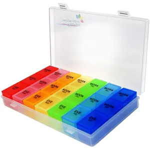 Inspiration Industry Pill Organizer - Pillbox with hinged lid 7 days AM/PM with Removable Compartments for Pills and Vitamins -  21 Compartment