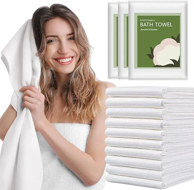 10pcs Disposable Towels Set - Lightweight Soft, Anti-Bacterial, Absorbent, Individually Wrapped, Environmentally Friendly, 55x27.5in Towels for Bathroom, Ideal for Travel, Camping