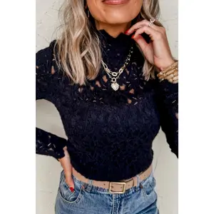 Crochet Turtleneck Long Sleeve Top