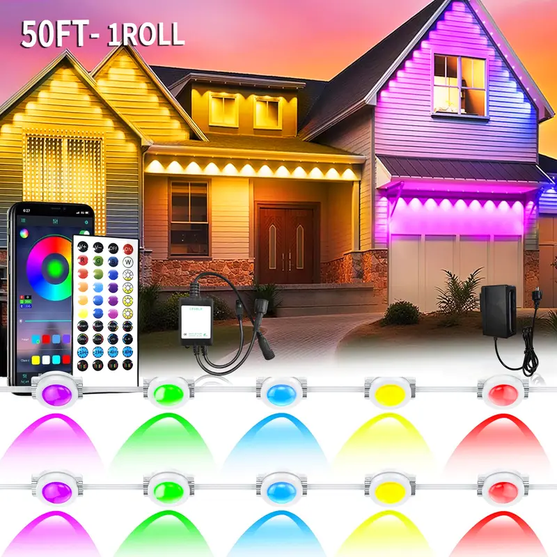 Permanent Outdoor Lights for House,RGB Eaves Lights with App & Remote Control, Outdoor String LED IP67 Waterproof for Christmas,  New Year, Holidays Roof Eaves House Garden Decor