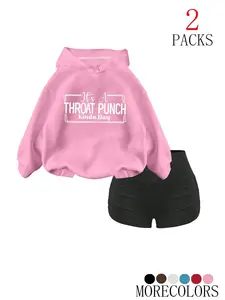 Y2K Sweet Cool Set, 2 Piece Fun Slogan Hoodie + Shorts, Back-To-School, Youthful Look, Multiple Colors Available