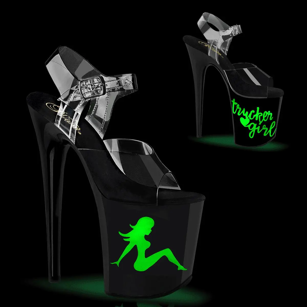 Women's Stylish Heeled Platform Footwear - Flamingo-808NLTG 8-Inch High Heel Sandals with Ankle Strap, USB Light-Up "Trucker Girl" LED, Ideal for Pleaser Dancers