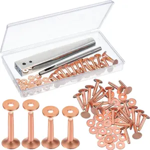 Hotop 100pcs Copper Rivet and Burr Washers for Leather Work #9 and #12 Brass Rivets Setter Install Setting Tool with Hole Punch Cutter Kit for Belts Wallets Collars Leather DIY Craft Supplies