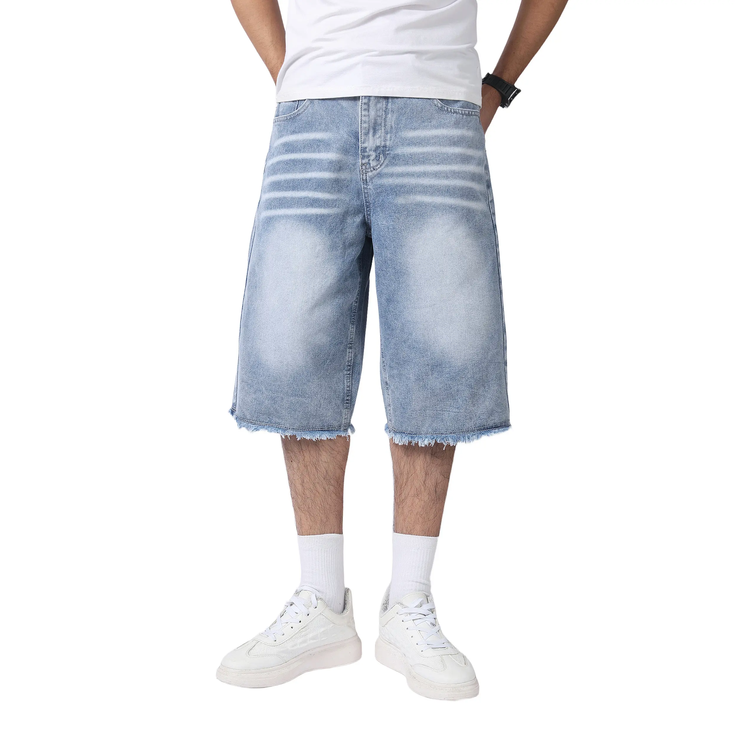 JUNBAOSS Men's Baggy Bermuda shorts Jean Frayed / Raw hem Y2K Casual Vintage Wide Leg Skater Denim Shorts Fashion Comfy Loose Fit Long Streetwear Hip Hop Summer Jorts Denim Shorts Below Knee 2026 fashion