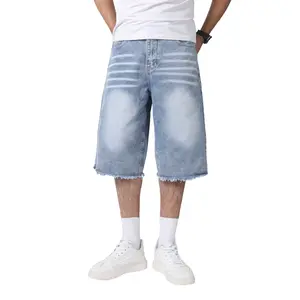 JUNBAOSS Men's Baggy Bermuda shorts Jean Frayed / Raw hem Y2K Casual Vintage Wide Leg Skater Denim Shorts Fashion Comfy Loose Fit Long Streetwear Hip Hop Summer Jorts Denim Shorts Below Knee,summervibes