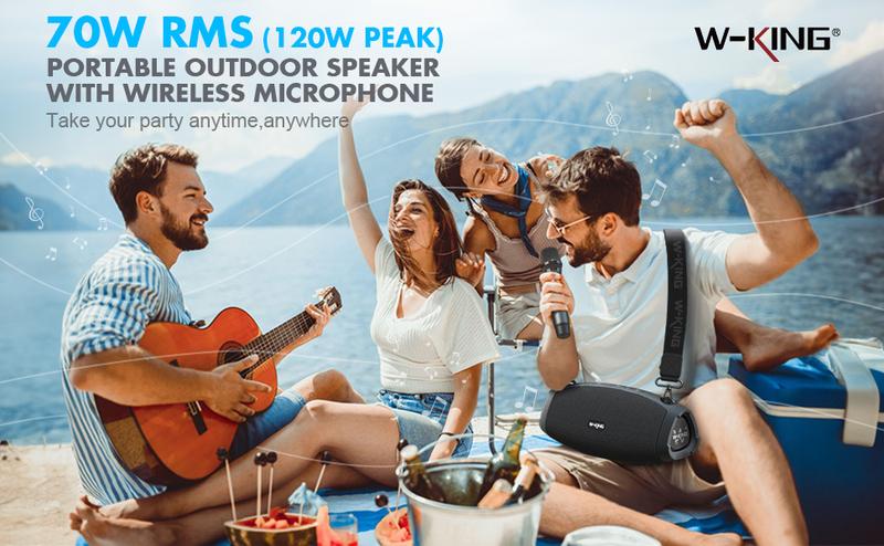 W-KING 120W Portable Bluetooth Speaker with Wireless Microphone,  IPX6 Waterproof, Triple Passive Radiators-Deep Bass/Hi-fi/DSP/Power Bank/TF/AUX/EQ/Opener W-KING 120W Portable Bluetooth Speaker with Wireless Microphone,  IPX6 Waterproof, Triple Passive Radiators-Deep Bass/Hi-fi/DSP/Power Bank/TF/AUX/EQ/Opener