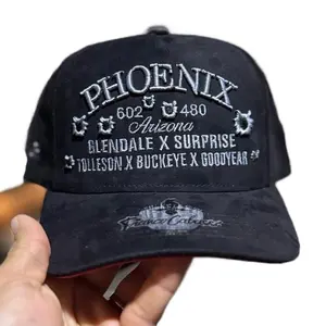 FRANCO CABASSI Phoenix Arizona Suede Black Cap with Red Visor Embroidered Design