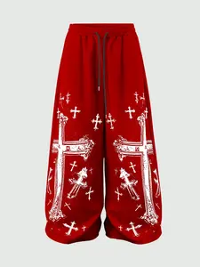 Men's Fashion Graphic Pants, Creative Cross Print, Casual Fitted Sweatpants, Athleisure Style Pants, All Seasons, Trendy and Versatile