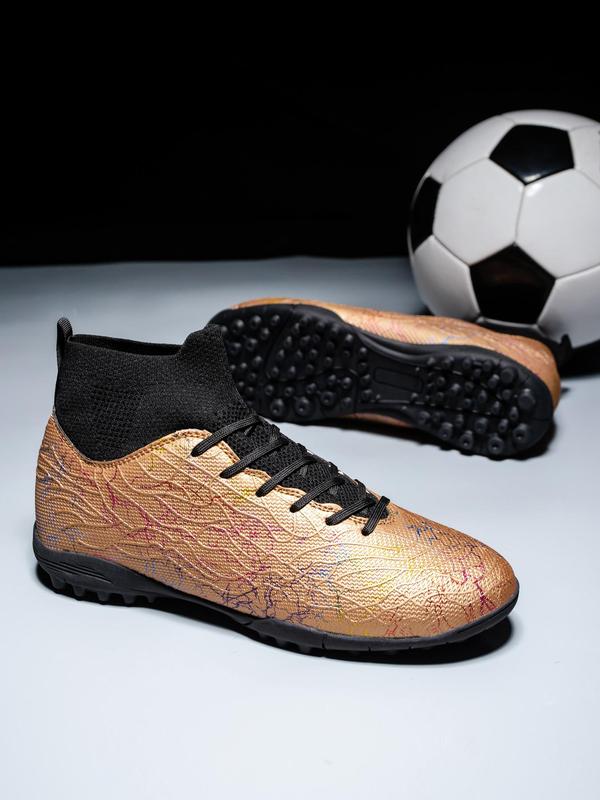 Men's Random Pattern Lace Up High Top Football Shoes, Soccer Shoes, Turf Shoes, Breathable Comfortable Football Cleats, Professional Anti-slip Training Shoes, Football Shoes for All Seasons