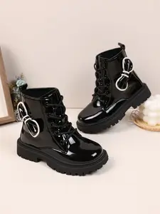 Girls' Sweet Boots, Bow Thick Sole Short Boots, Spring & Fall Princess Boots, Casual PU Rubber Boots for Kids, Ankle Boots