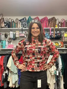 Merigold Kiss Cherry Berry Long Sleeve Mesh Top