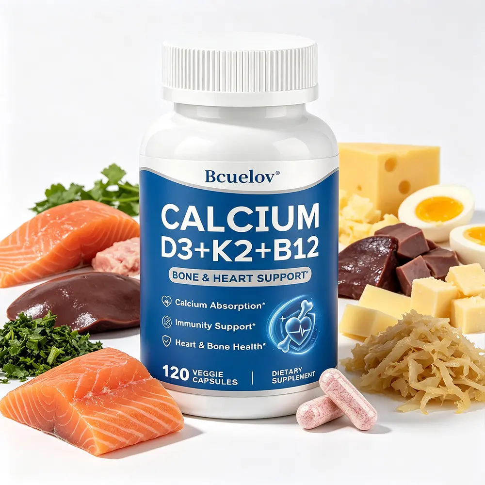 Bcuelov Advanced Calcium D3 K2 B12 Supplement - 600mg, Bone Density Support, Joint Health Support, 120 Veggie Capsules