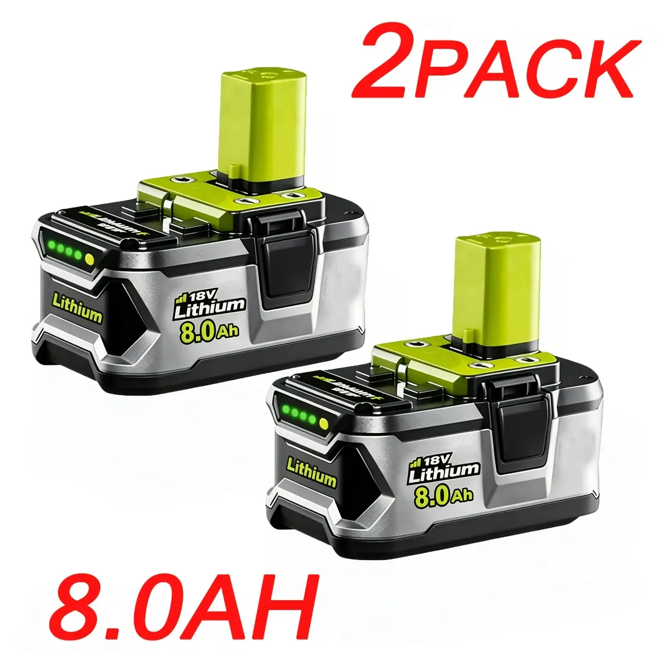2Pack/1Pack, Lithium Ion 8.0AH Batteries for Ryobi 18V Cordless Tools P108 P107 P105 P104 P103 P102 Replacement for Ryobi 8000mAh Battery