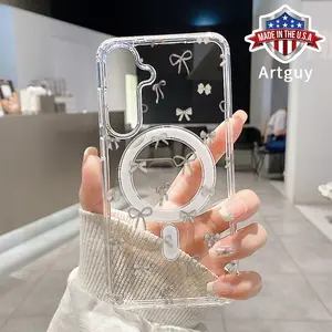 Magnetic Phone Case for Samsung Galaxy S24 Plus S25 Ultra S23 FE Ultra S22+ Trendy Bow Pattern TPU Clear Shockproof Anti-Scratch Stylish Smartphone Cover