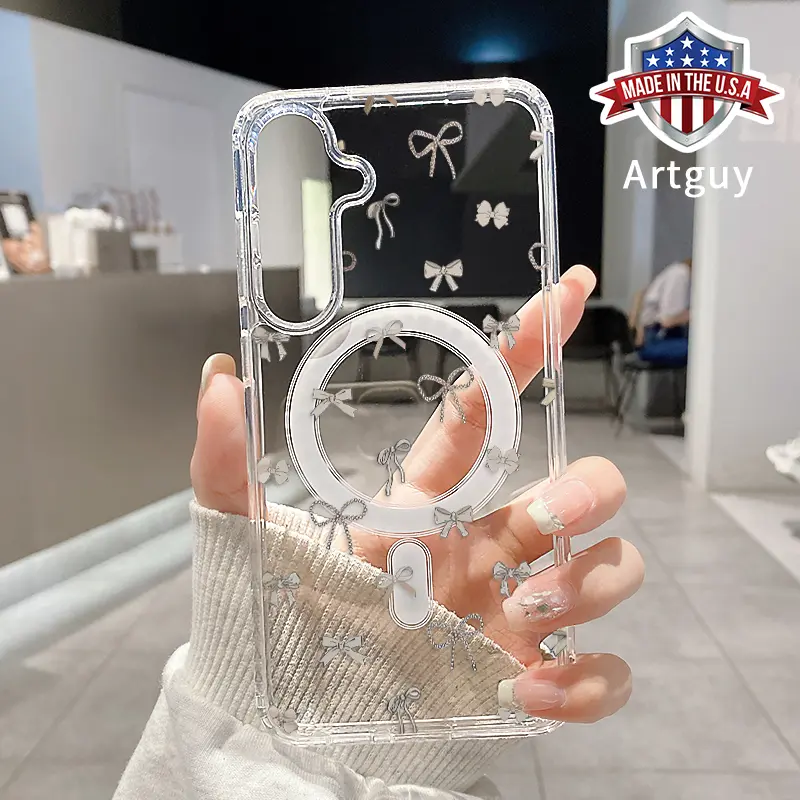 Magnetic TPU Phone Case for Samsung Galaxy S22+ S23 FE Ultra S24 Plus S25 Ultra, Trendy Bow Pattern, Shockproof, Anti-Scratch Durable Cellphone Casing, Smartphone Accessories Protector