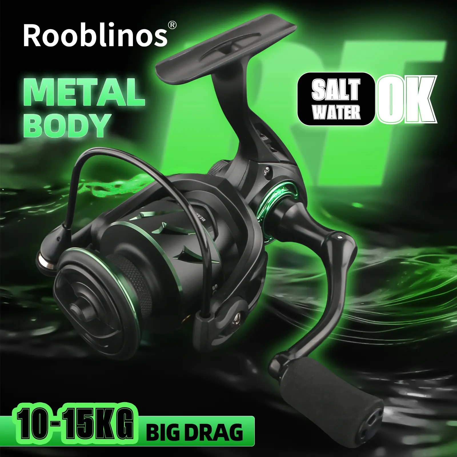 Rooblinos RF Spinning Fishing Reel, 5.2:1 Gear Ratio, Sturdy Metal Crank Handle, CNC Precision Machined Aluminum Spool, Corrosion Resistant for Freshwater & Saltwater Fishing, Ideal for Beginner and Professional Anglers
