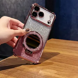 Cellphone Screen Protector Case Cover for Drop Protection Compatible with Multiple Phone Models like 17 Promax 15 Max 14 13 Plus 12 11 16 with Mirror Holder and Transparent Four - Corner Airbag Design Gold Protective Shockproof iphone17pro caae pattern wo