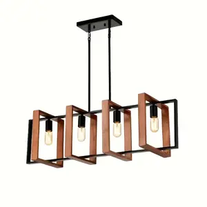 New Style Modern Pendant Light with 4 Adjustable Bulbs | Stylish Semi-Recessed Installation (Bulbs Not Included) Suitable for Kitchen Islands Dining Rooms Living Rooms | Wood Grain Finish Easy to Install No Wiring Needed Modern Textured