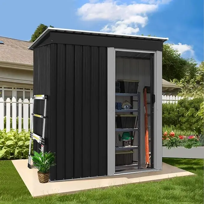 HOMBCK 5 x 3 FT Storage Shed, Small Metal Shed with Lockable Door, Sheds & Outdoor Storage, Galvanized Steel Utility Tool Shed Storage House with Pen