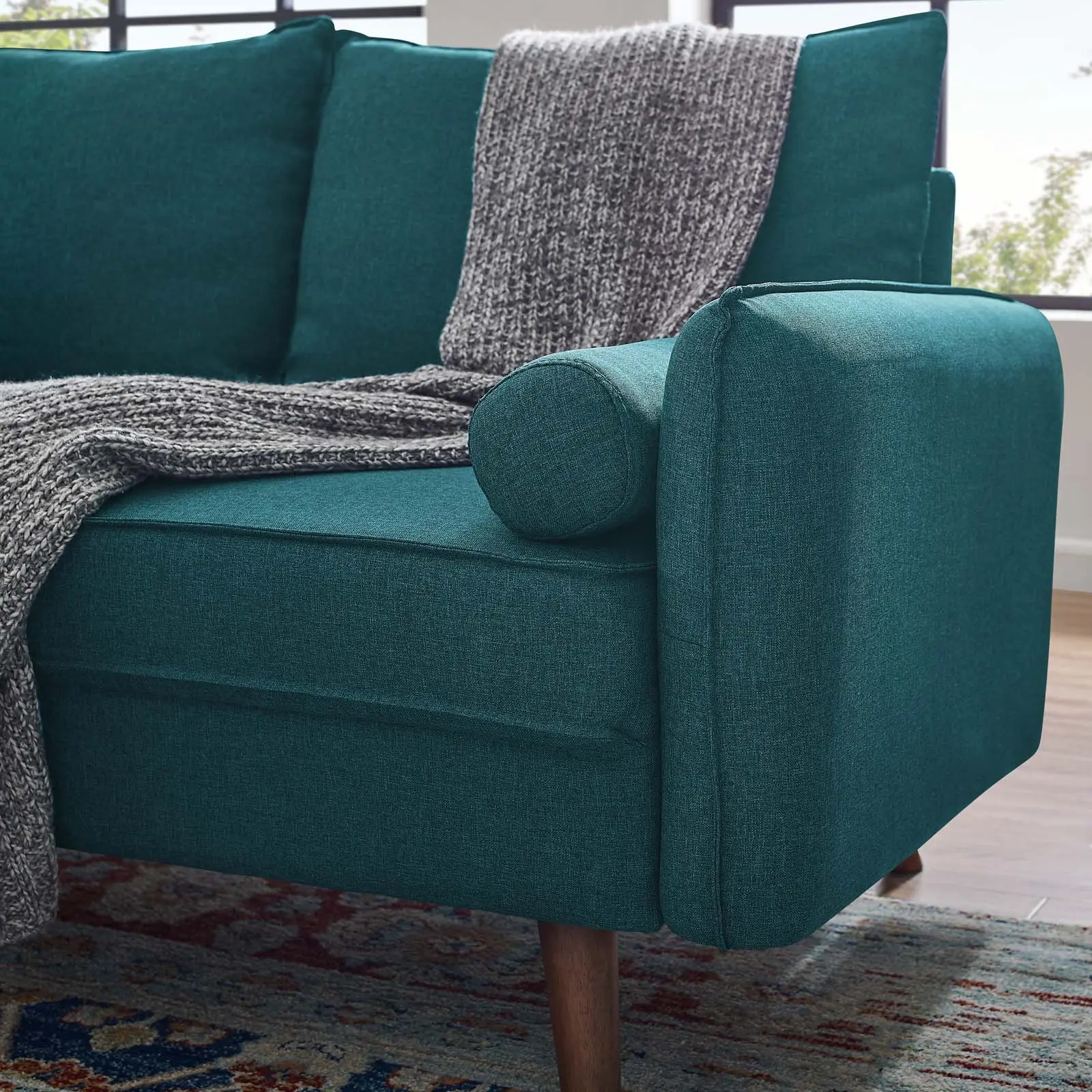 Modway Revive Soft, Comfortable Upholstered Fabric Loveseat Couch - Teal, Cleanable Design, Included Pillows, Tailored