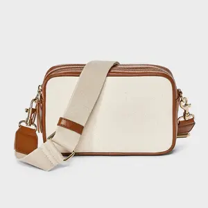 Canvas Double Zip Camera Crossbody Handbag - Universal Thread Off-White