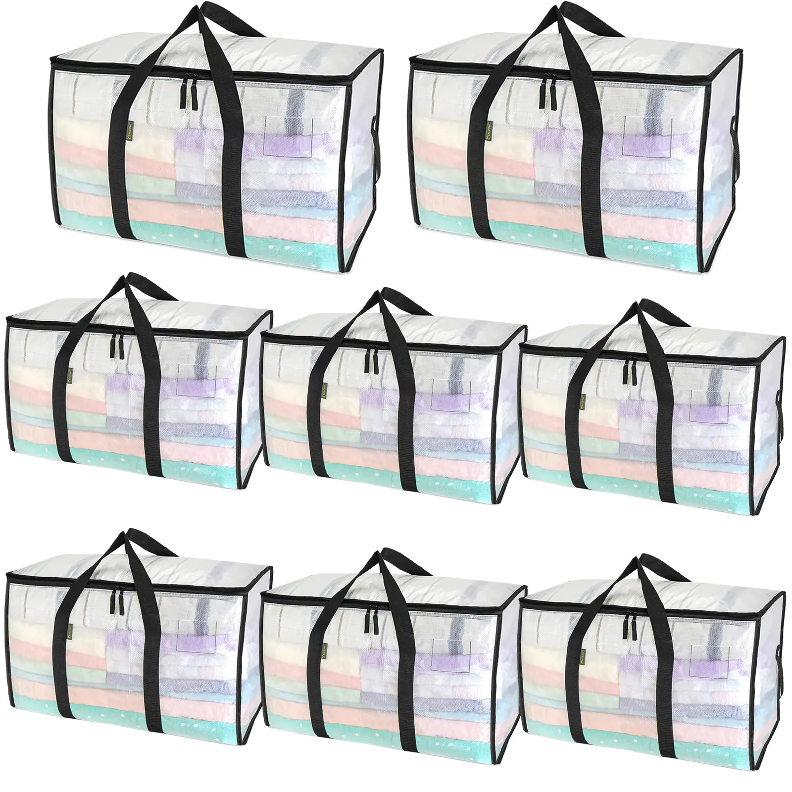 8-Pack Extra-Large Moving Bags with Reinforced Handles – Heavy-Duty Clothing Storage & Moving Supplies (Semi-Transparent)