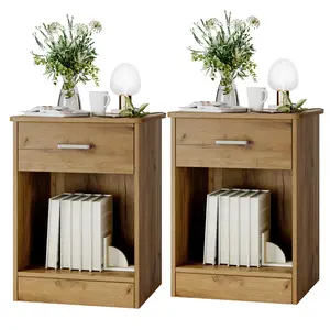FOTOSOK Nightstand Set of 2, Nightstad with Drawer and Storage Cabinet, Wooden Night Stand End Table Bedside Table for Bedroom, 2 Pcs