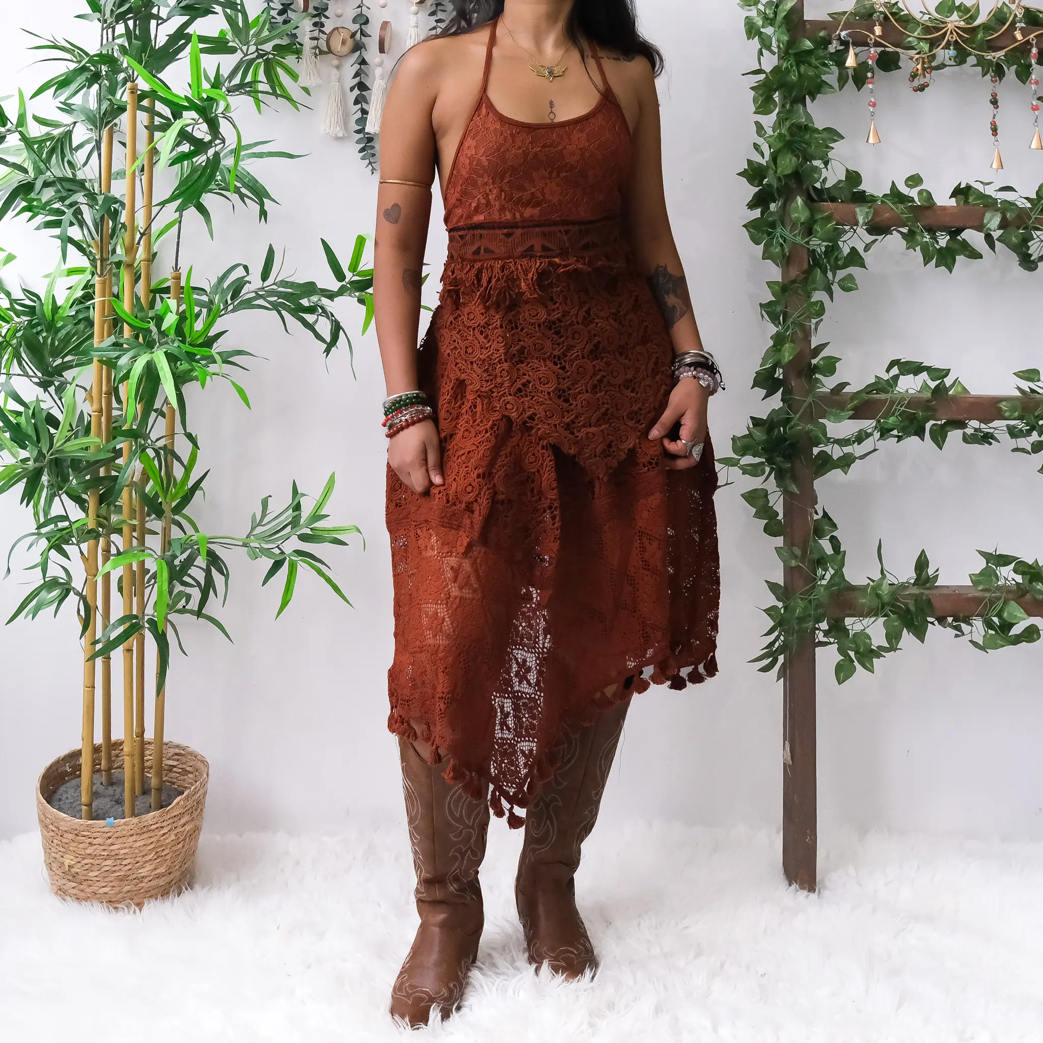 Boho Lace Corset Two Piece Skirt Set, Semi Sheer Assymetrical Midi Skirt  and Halter Top, Ren Faire Outfit, Earthy Colors, Cotton Co-ord Outfit -  TikTok Shop