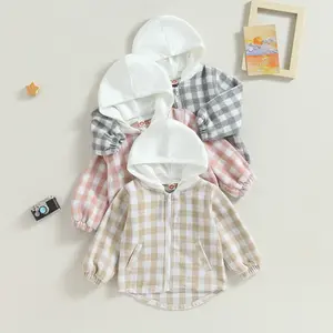 Canrulo Toddler Baby Boy Girl Fall Winter Clothes Flannel Hooded Plaid Shirt Jacket Button Down Shacket 6 12 18 Months 2T 3T 4T