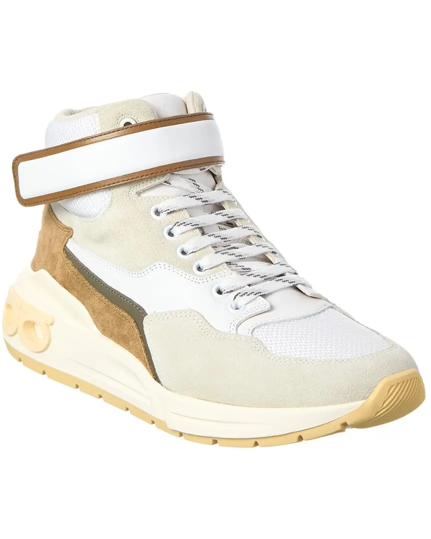 Ferragamo Cosma Leather & Mesh High-Top Sneaker