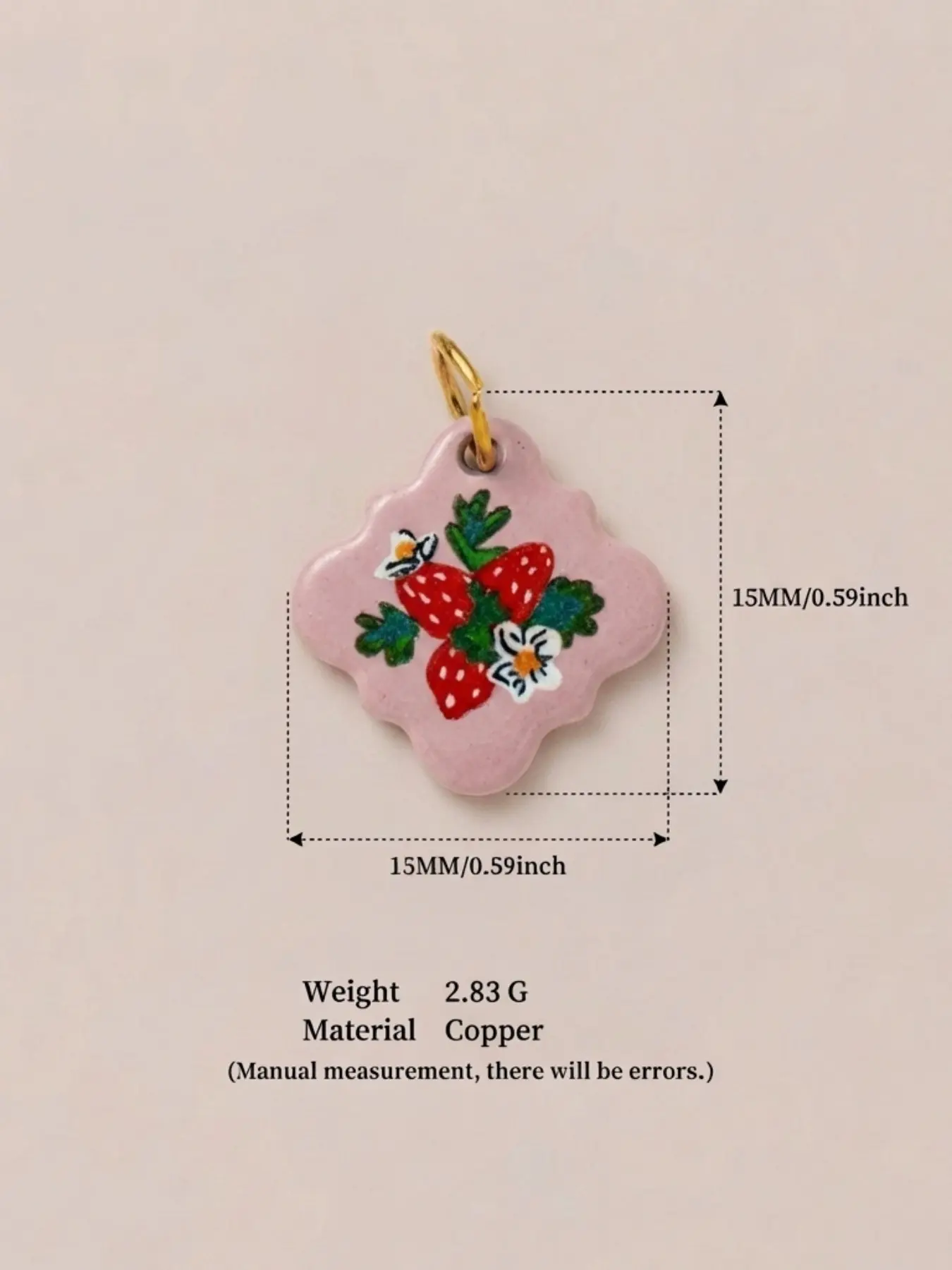 A Bohemian-style hand-painted strawberry and lemon pendant necklace, paired with colorful fruit-shaped enamel accessories, featuring an adjustable stainless steel chain, Versatile wear, fresh healing colors, suitable for beach vacations