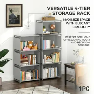 Versatile 4-Tier Fabric Storage Cube Organizer, Modular Open Shelving Unit, Gray Freestanding Bookcase for Home, Office, Living Room & Bedroom, Space-Saving Storage Rack for Books, Toys & Household Items