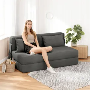 4-in-1 Convertible Folding Sofa Bed & Chair, Versatile Sleeper Loveseat with Pillow, Space-Saving Couch for Living Room, Bedroom, Guest Room, Stylish Grey Design Foldable Sleeper Sofa Bed