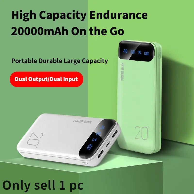 High-Capacity Power Bank, 20000mah Dual USB Charging, Wear-Resistant Material, Compatible with iPhone & Android, Ideal for Travel