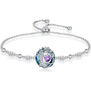 TOUPOP Bracelet Tree of Life Birthstone Bracelet for Women 925 Sterling Silver Family Tree Austrian Crystal Jewelry Valentine's Day Anniversary Birthday Gift for Girlfriend Wife Mom b0