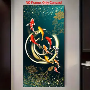 1 Count Canvas Poster, Colorful Koi Fish With Lotus Images, Exquisite Poster, Perfect Living Room Decoration, Modern Art, Fashion Poster, Family Wall Art, Waterproof,Frameless